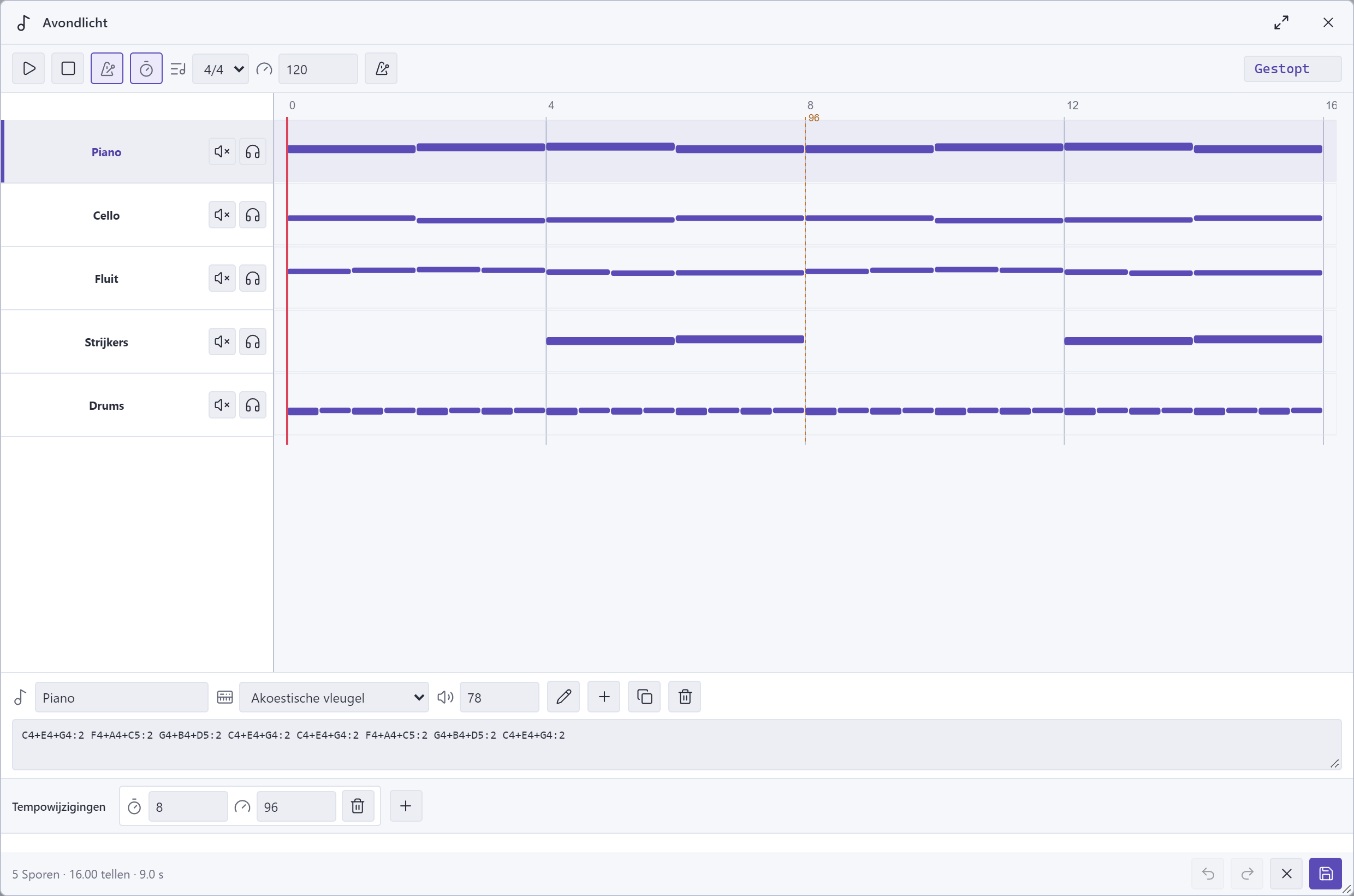 Creator Pro-muziekcomponist met instrumentsporen in een eerdere browseropname